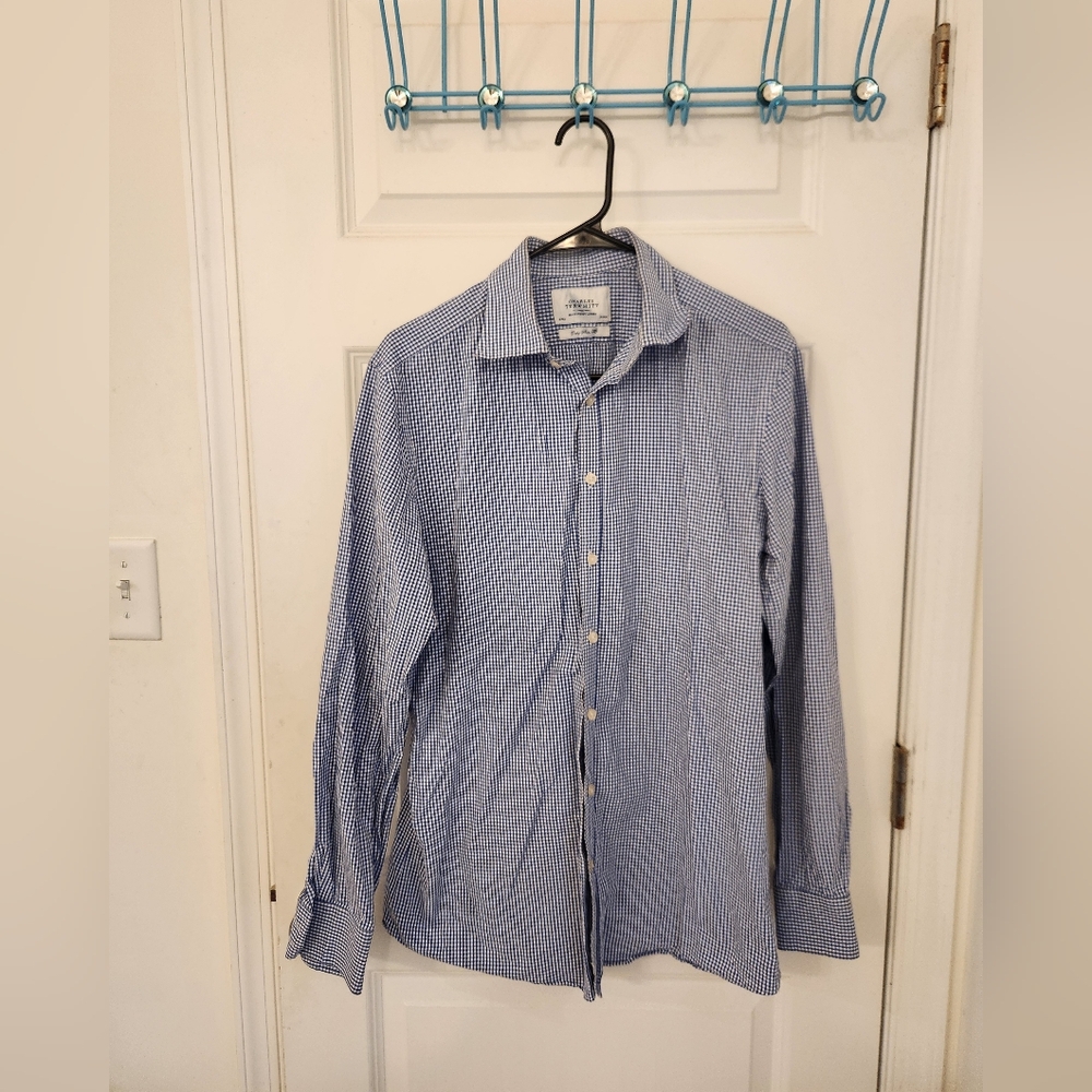 Charles Tyrwhitt Shirt Mens Size 6/36‎ Extra Slim Fit Blue White Plaid #B1085